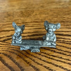 Vintage collectible mice on tetter totter pewter figurine. Mouse seasaw